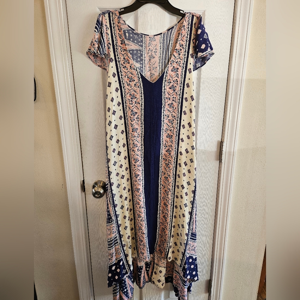 Anthropologie Maeve Summertide Swing Dress Blue And Pink